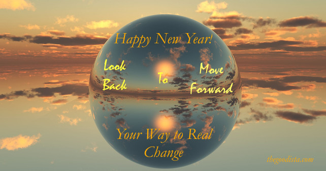 Looking back enables you to move forward, illustrated by sky and reflections of clouds.