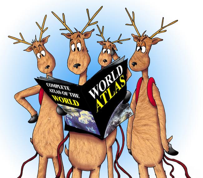 Working on Christmas and more posts on thegoodista.com illustrated by reindeer looking at a map