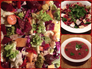 Winter Vegetables 3 ways as side dish, soup or warm winter salad as depicted in the three photos.