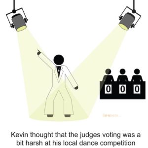 Change Reaction can feel like be judged in a competition as illustrated by this cartoon of a dancer getting 0 points by three judges