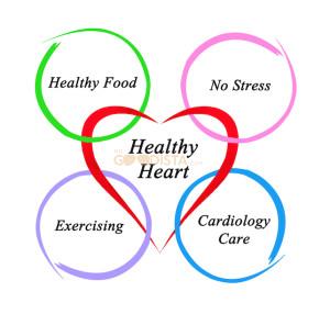 Statins vs Lifestyle Changes? For a Healthy Heart you need to exercise, eat healthy food, Stress less and be under the care of a Doctor as illustrated by this diagram.