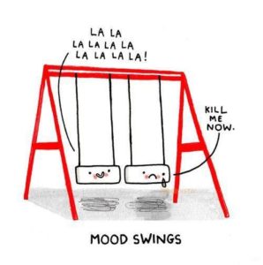 Mood Swings and their causes in this post on thegoodista.com, illustrated by two swings - one happy and one sad.