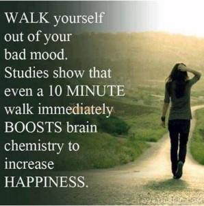 Mood Walkig can boost your mood in just 10 minutes as illustrated by this pin from pinterest.com