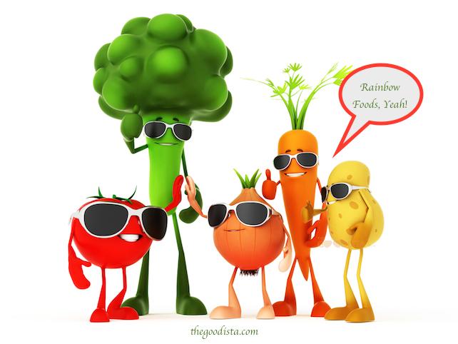 Superfood salad buddies in the form of vegetables in sunglasses