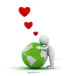 Finding Love Tips When You Work In Humanitarian Aid, illlustarted by man kissing earth with hearts flowing from it. 