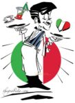 Italian foodie guide and how to order in a restaurant, illustrated by Italian waiter.