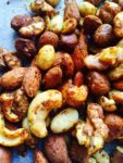 Roasted nuts with a spicy, savoury coating in this picture