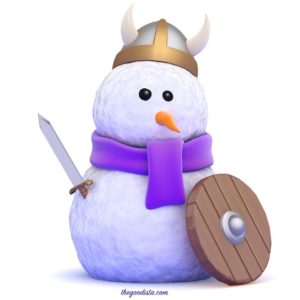 Winter wellness is about eating there might food. Try the Nordic diet, and be fit like a viking. Illustrated by snowman viking. 