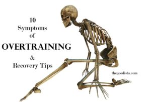 Overtraining illustrated by skeleton. Symptoms and recovery tips in this post on thegoodista.com