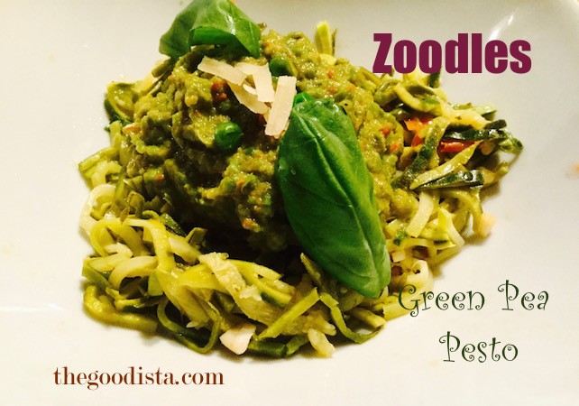 Zoodles with green pea pesto in this picture