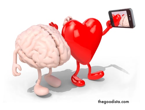 Healthy lifestyle commitment illustrated by heart and mind taking a selfie